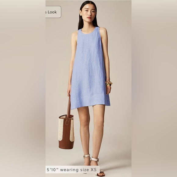J.Crew Petite Maxine button-back dress in linen in French blue